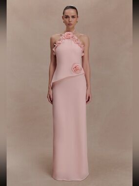 Meshki Melissa Chiffon Flower Maxi Dress - Baby Pink NWT